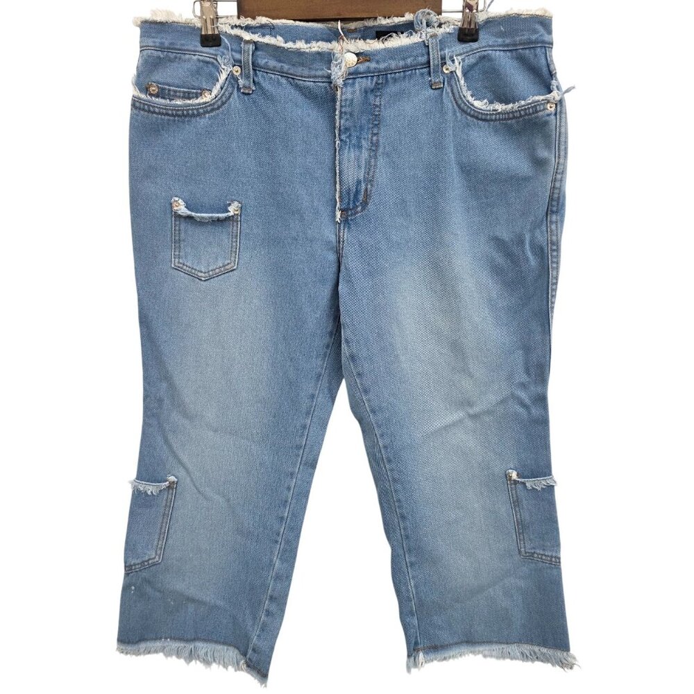 Navi Light‎ Wash Frayed Hem Cropped Carpenter Capri Jeans 2XL Y2K Grunge Cotton